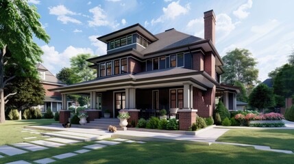 the sun sets, highlighting its wraparound porch and unique mouldings in an email newsletter design for a local real estate agent.