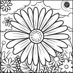 Daisy flower coloring pages. Daisy outline vector for coloring book
