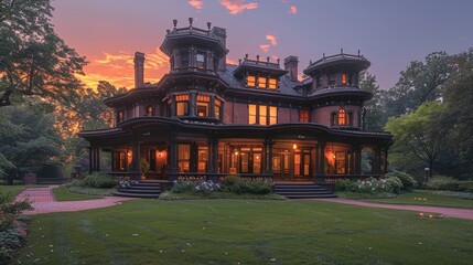the sun sets, highlighting its wraparound porch and unique mouldings in an email newsletter design for a local real estate agent.