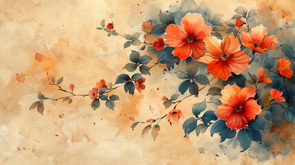Painting in watercolor of spring and summer flowers.