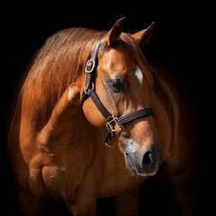 Elegant horse portrait on black backround. horse head isolated on black.
Portrait of stunning...