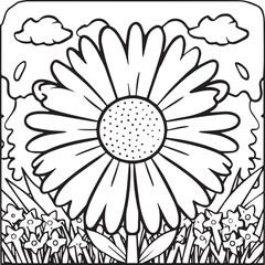 Daisy flower coloring pages. Daisy outline vector for coloring book