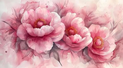 Pink peonies in watercolor