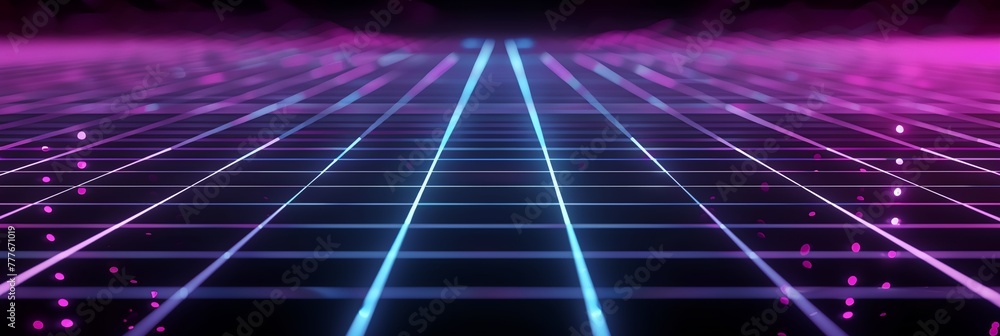 Poster A computer generated image of a purple and blue background with a grid of lines