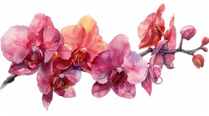 The beautiful watercolor branch of orchids