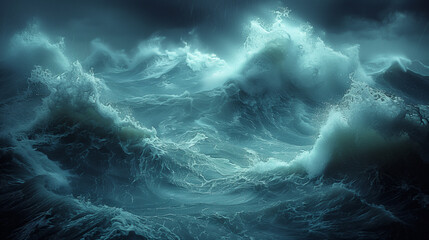 violent waves in north sea,Crazy storm,Thunder, dark, background - obrazy, fototapety, plakaty