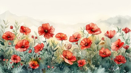 Decorative watercolor painting of flowers for spring and summer