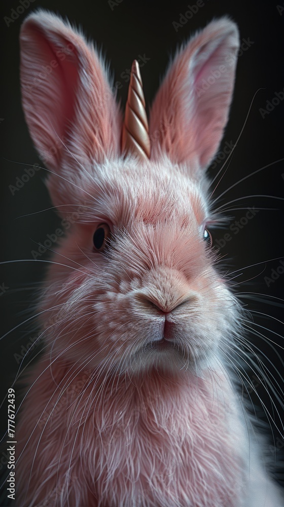 Poster Whimsical Unicorn Rabbit on Minimalist Background Generative AI