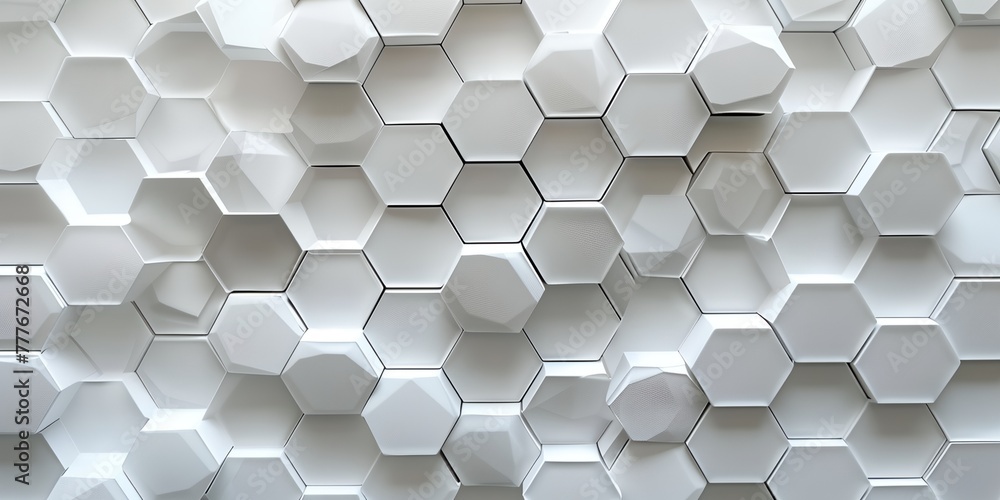 Poster white background with a pattern of hexagons. the pattern is made up of honeycomb texture.