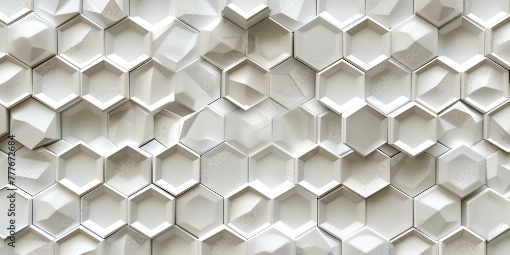 Poster white background with a pattern of hexagons. the pattern is made up of honeycomb texture.