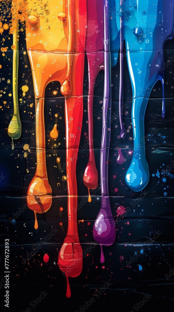 Poster Vibrant Abstract Art with Dynamic Paint Drips Generative AI