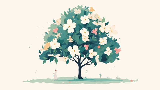 Serene Dogwood Tree Illustration Generative AI