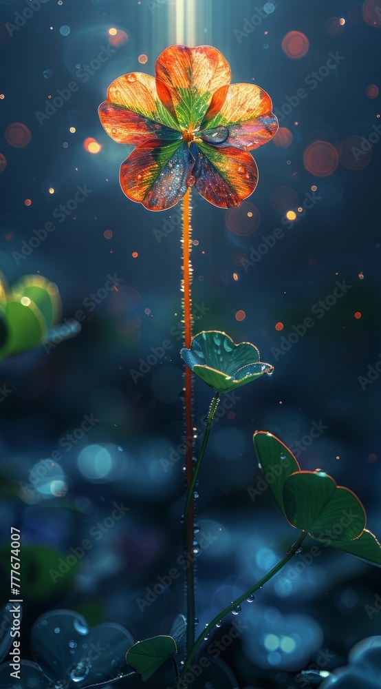 Poster magical four-leaf clover floating in the air generative ai