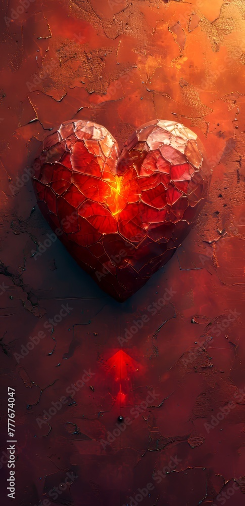 Aufkleber glowing heart on a vibrant red background generative ai