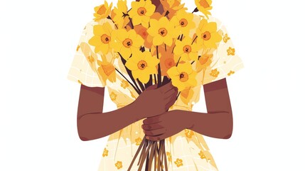 Empowered Mixed-Race Woman with Daffodils Generative AI - obrazy, fototapety, plakaty