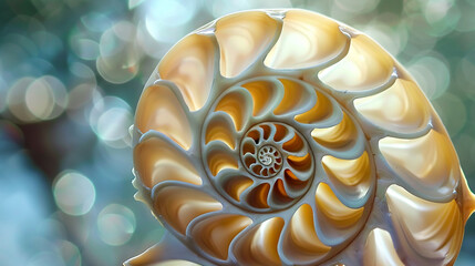 spiral nautilus shell and golden ratio  - obrazy, fototapety, plakaty
