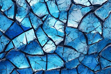 A blue and white image of a cracked surface.