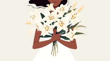 Empowered Black Woman with Lilies Bouquet Generative AI