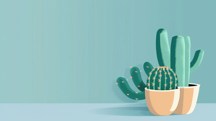 illustration of cactus in a pot, isolated background 