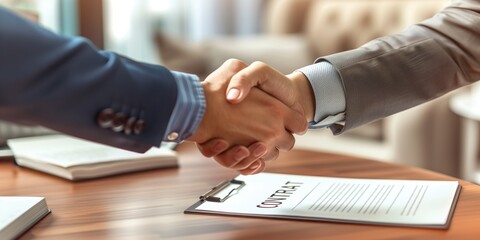Professional Business Handshake Over Contract Agreement