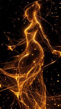 Silhouette of a glowing woman with a fiery design against a dark background., Virgo zodiac sign, astrological sign, horoscope symbol, vertical video
