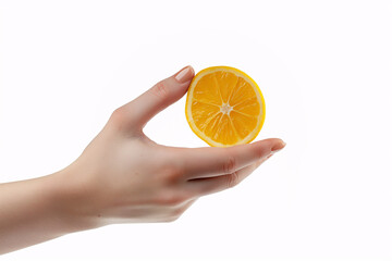 Fresh Orange Half on a Woman's Open Palm Isolated on White Background