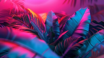 Obraz premium tropical leaves with neon lights