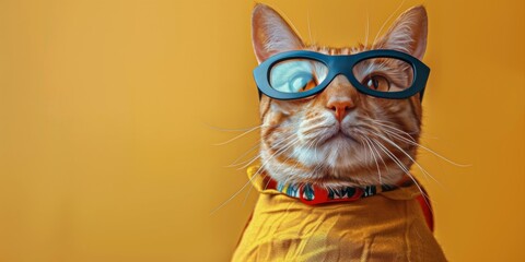 Stylish Cat in Yellow Dress and Blue Glasses