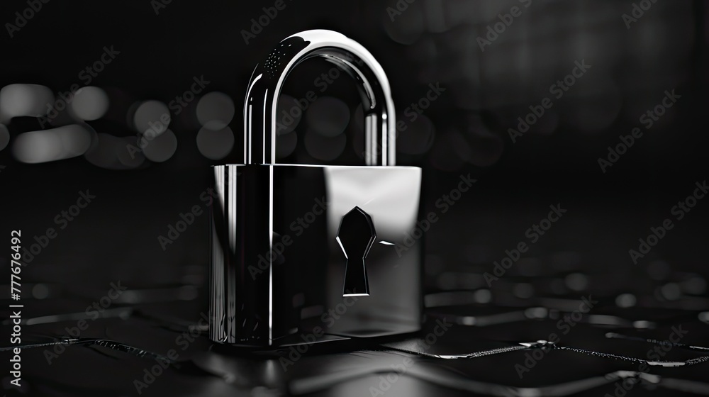 Poster modern padlock image, emphasizing its minimalist design and durable construction, evoking a sense of