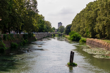 Scenic view of River Bacchiglione seen from bridge Porta Portello (Porta Oggnisssanti). Canal...