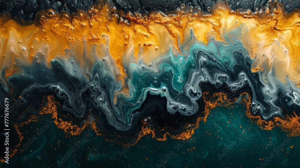 Poster dynamic fluid shapes in contrasting colors generative ai