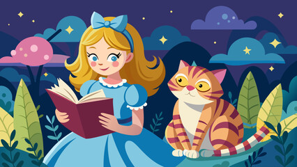 alice-and-cheshire-cat--wonderland-alice-reading-a