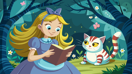 alice-and-cheshire-cat--wonderland-alice-reading-a