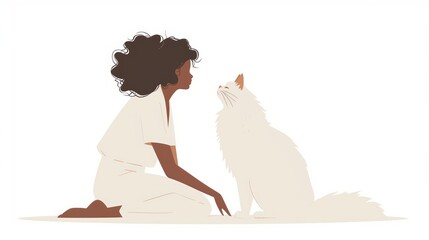 Affirming Moment: Mixed Race Woman Playing with Fluffy Cat Generative AI