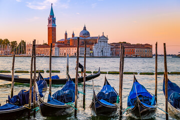 San Giorgio Maggiore and gondolas in Venice on the Grand Canal, Italy - obrazy, fototapety, plakaty