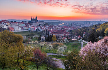 Prague, spring, architecture, castle, sky, city, tower, europe, old, cathedral, building, town,...