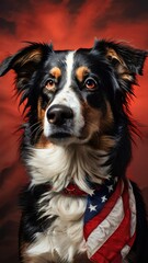 Rescue dog on the background of the American flag