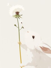 An Inquisitive Rabbit Sniffing a Delicate Dandelion Generative AI