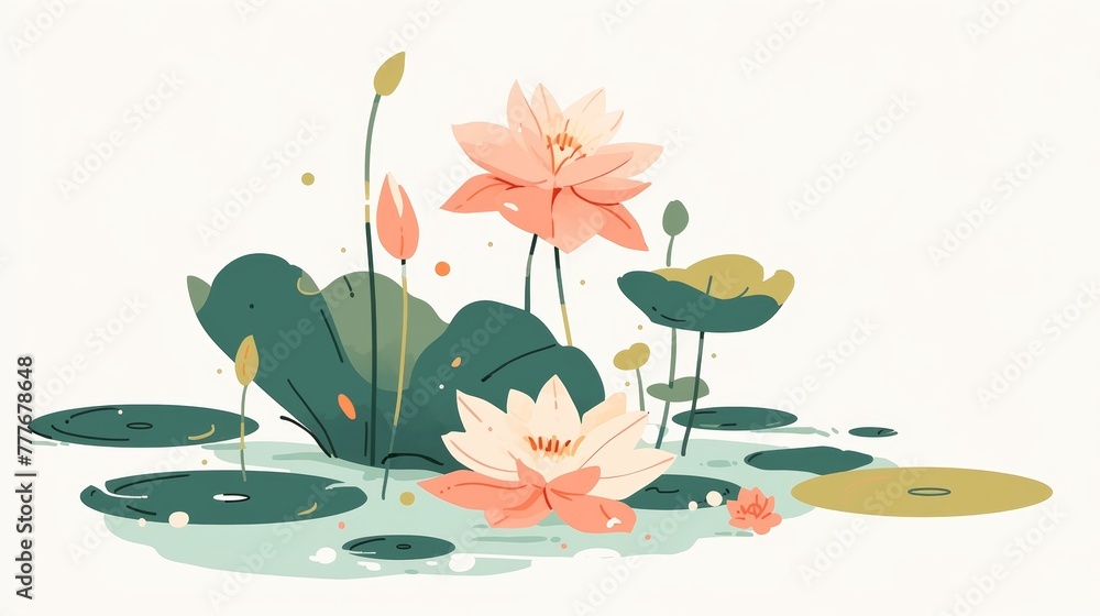 Poster minimalist water lily illustration with plain background generative ai