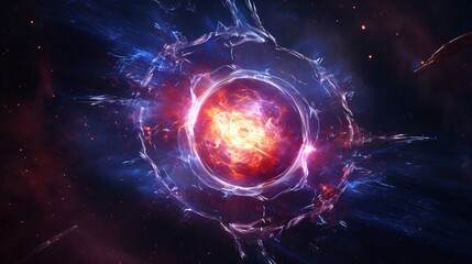 Obraz premium Abstract cosmos background illustrates an interstellar catastrophe. A awesome planet looms amidst the black cosmic energy.