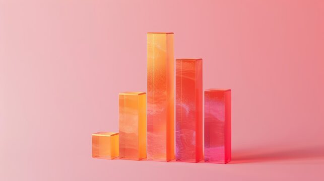 Rising 3D bar graph in bold orange-red gradient, watercolor style, depicting corporate growth