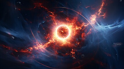 Abstract space wallpaper features an interstellar catastrophe. A awesome galaxy unfolds in the cosmic astronomy background.