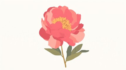Minimalist Peony Flower Illustration on Plain Background Generative AI