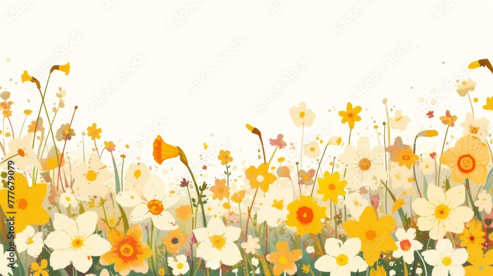 Aufkleber aesthetic illustration of field of daffodils with minimal background generative ai