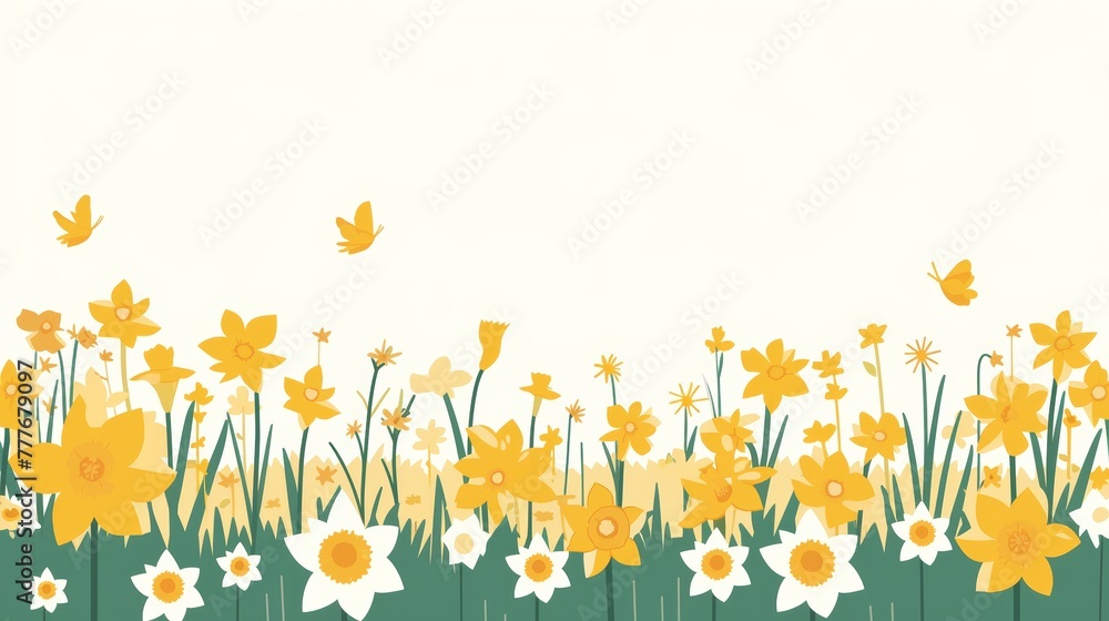 Poster Aesthetic Illustration of a Field of Daffodils with Minimal Plain Background Generative AI