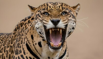 A-Jaguar-With-Its-Teeth-Bared-In-A-Fearsome-Displa-