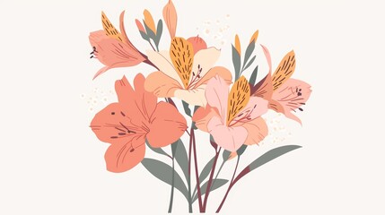 Aesthetic Illustration of Alstroemeria Bouquet on Plain Background Generative AI