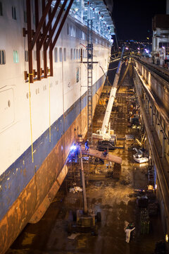 Shipyard at night