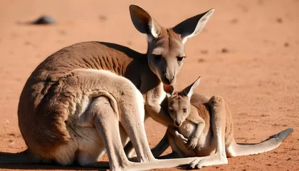 Tuinposter A-Kangaroo-With-Its-Joey-Snuggled-Up-Against-Its-C- 3 © Zayna