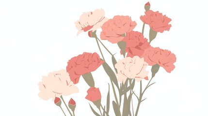 Affirmation Bouquet: Carnation Illustration with Minimalist Aesthetic Generative AI